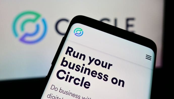 foto van stablecoin uitgever Circle op een telefoon