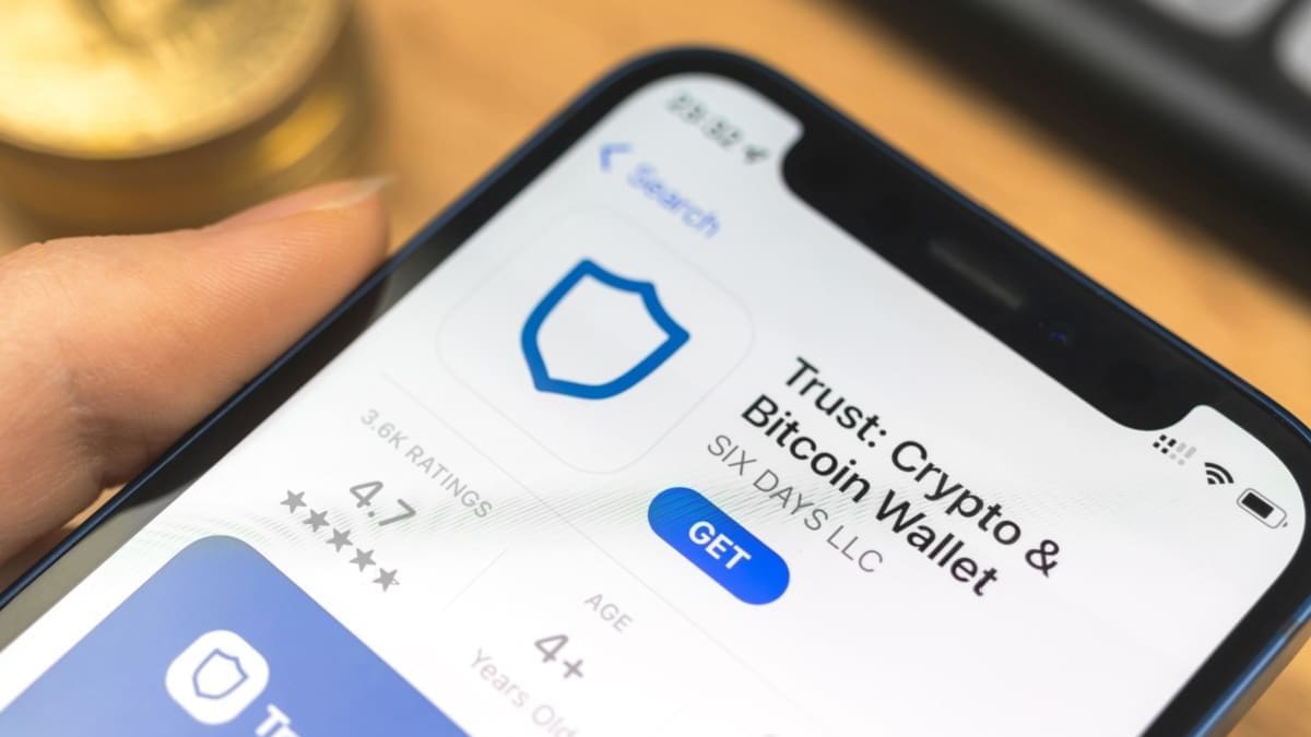 Foto van Trust cryptowallet op mobiel