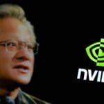 Foto van Jensen Huang met het Nvidia logo