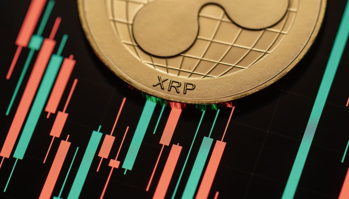 Foto van XRP munt op een koersgrafiek