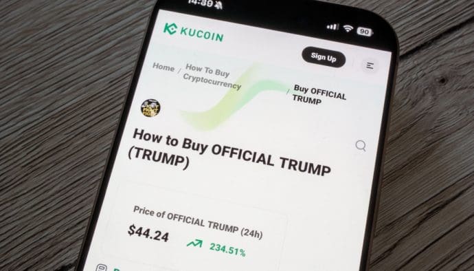 Een afbeelding van de cryptomunt van Donald Trump, genaamd de official trump (TRUMP) memecoin