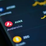 Een scherm met verschillende cryptomunten, hun waardes en hun koersen, met uitgelicht de altcoin Avalanche (AVAX)
