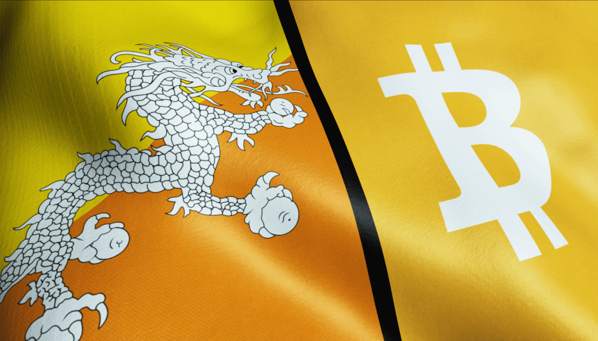 Vlag van Bhutan met Bitcoin logo