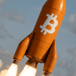Een bitcoin raket die opstijgt