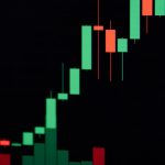Een crypto grafiek met daarop groene candles, een stijgende koers