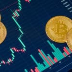 foto van bitcoins op een koersgrafiek