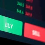 Een afbeelding van een bitcoin order menu, met een koop 'buy' knop en een verkoop 'sell' knop