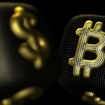 Plaatje van een digitale omgeving met een bitcoin en dollarteken