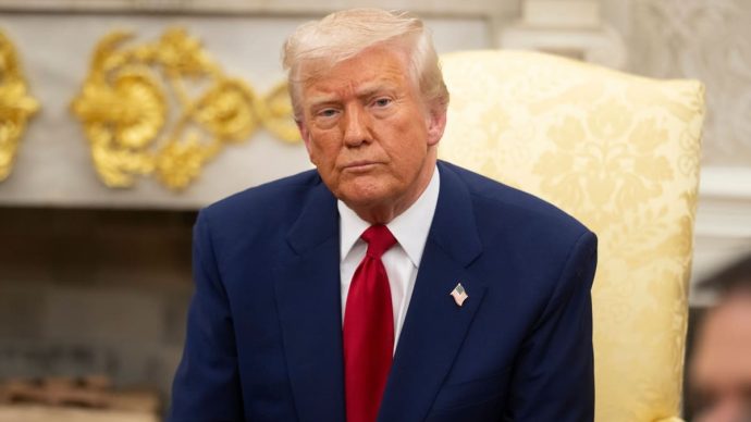 Een afbeelding van de Amerikaanse president, Donald Trump