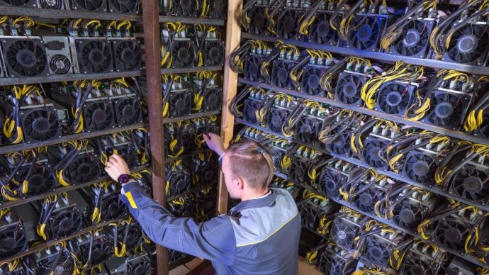 Foto van een Bitcoin miner