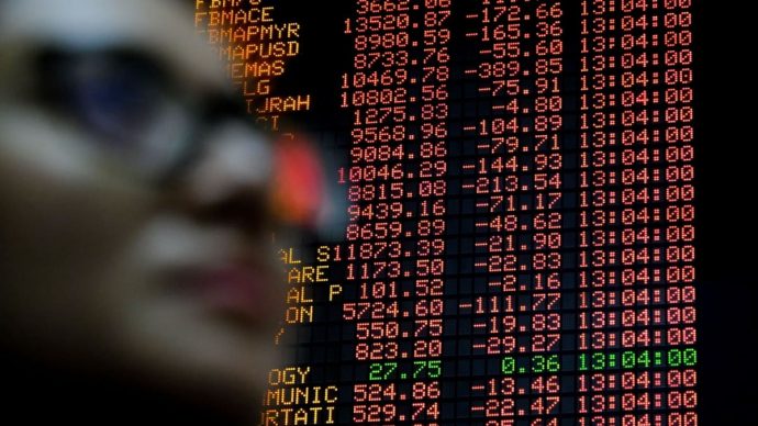 Aandelenbeurs bord rode cijfers verliezen