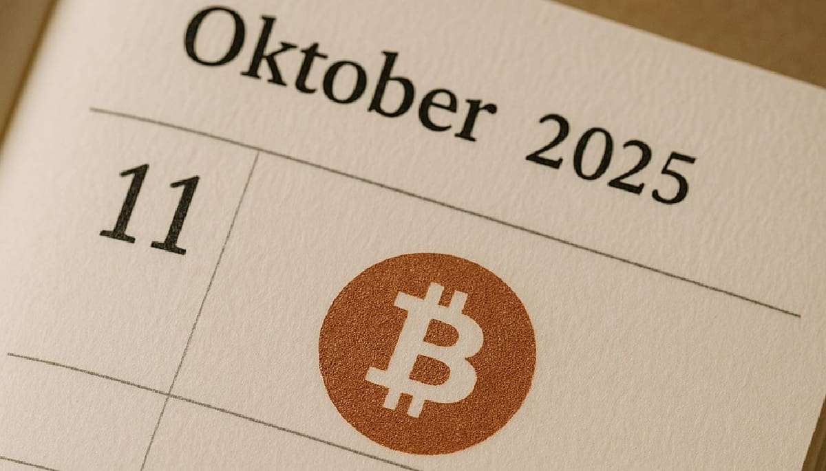 Een bitcoin logo op de datum 11 oktober in een agenda.