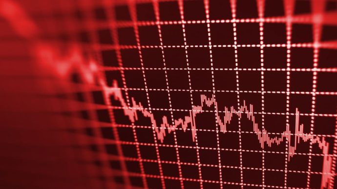 Crypto prijsgrafiek, rode koersdaling