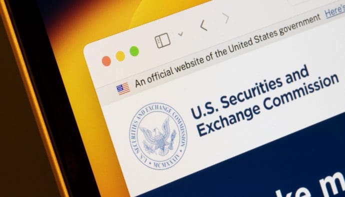 Een afbeelding van de website van de SEC, een financiële waakhond die de crypto en aandelen markt overziet