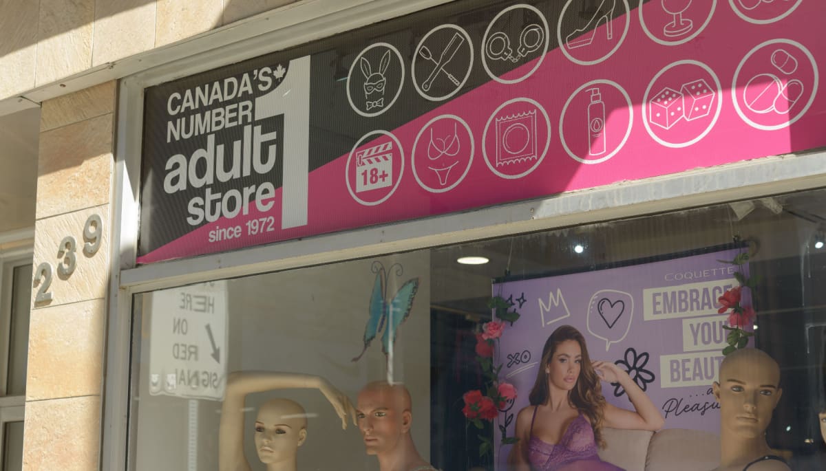 Een afbeelding van een adult store waar o.a. lingerie en seksspeeltjes te koop zijn