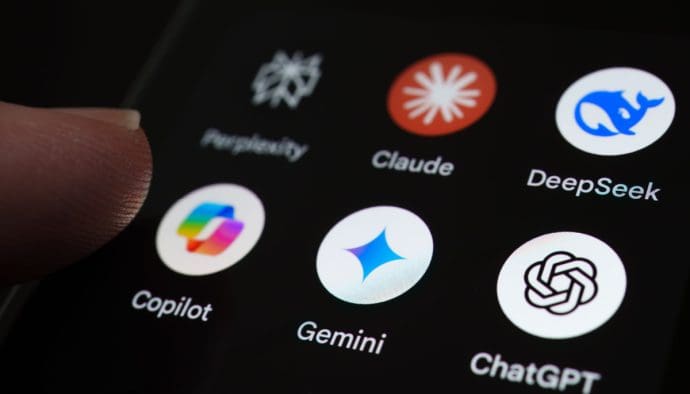 Een afbeelding van verschillende AI apps op een mobiele telefoon