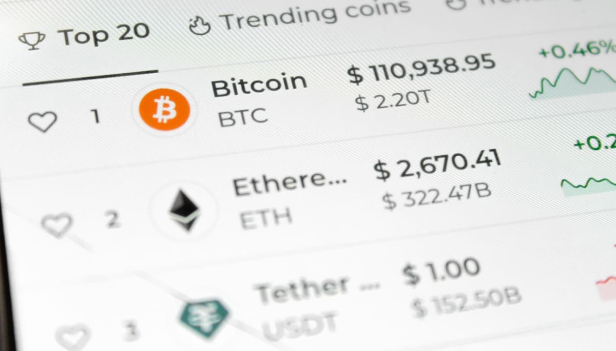 Een afbeelding waarbij Bitcoin te zien is als de belangrijkste cryptocurrency met een hoge prijs en marktkapitalisatie, wat de dominantie ervan in crypto toont 23 mei 2025