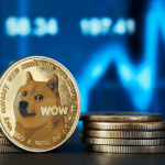 Afbeelding Dogecoin munt en koersgrafiek