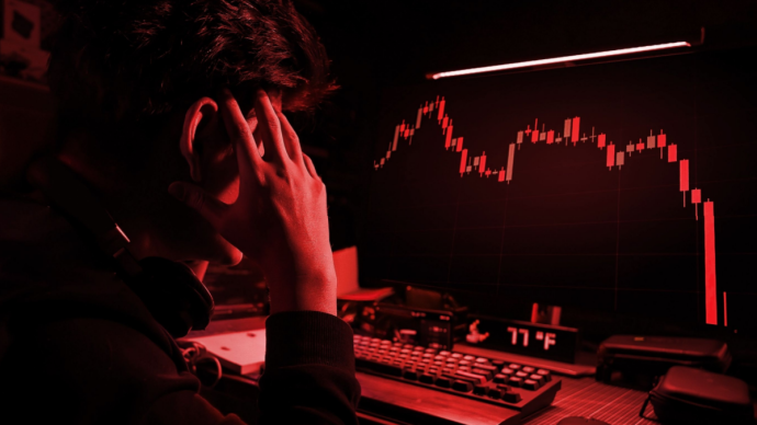 Cryptohandelaar in pijn met rode grafiek