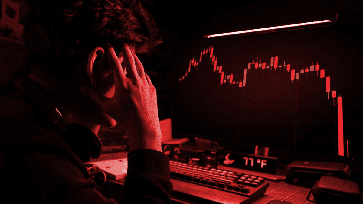 Cryptohandelaar in pijn met rode grafiek