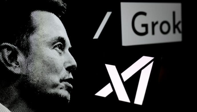 Een afbeelding van Elon Musk met zijn bedrijf xAI, dat de kunstmatige intelligentie Grok heeft ontwikkeld die nu ook geintegreerd is in X