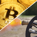 Een afbeelding van een bitcoin burgeroorlog split image