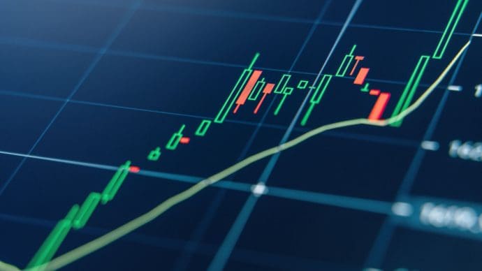 Een afbeelding van een hard stijgende crypto koers met daarbij technische indicatoren