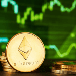 Ethereum munt met groene koersgrafiek