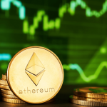 Ethereum munt met groene koersgrafiek