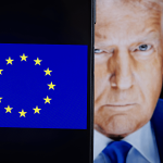 Foto van Trump en Europese vlag