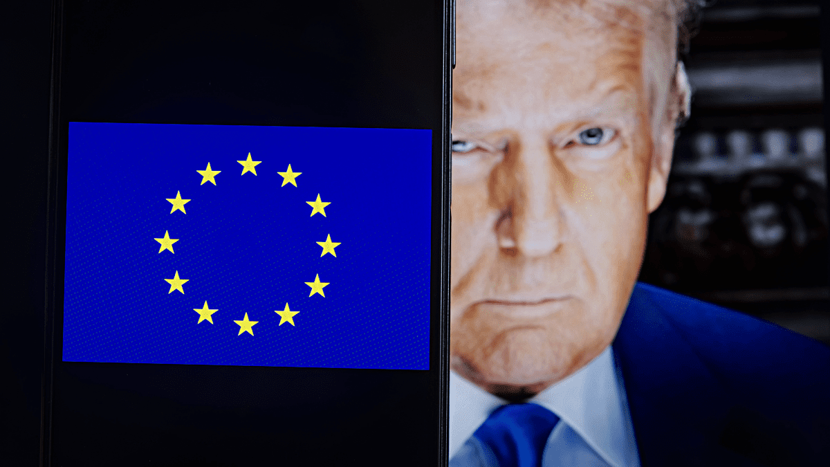 Foto van Trump en Europese vlag