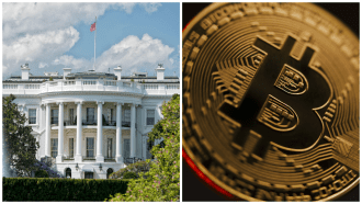 Het Witte Huis en een Bitcoin munt