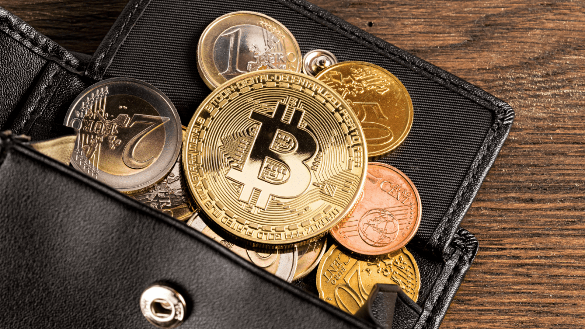 bitcoin en euros in portemonnee