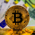 foto van bitcoin munt en euro biljetten 2