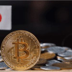 Bitcoinmunt met Japanse vlag