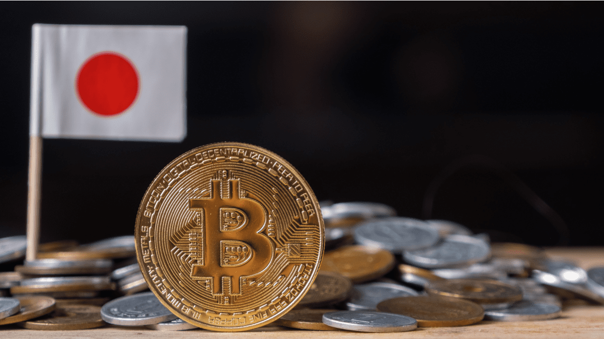 Bitcoinmunt met Japanse vlag