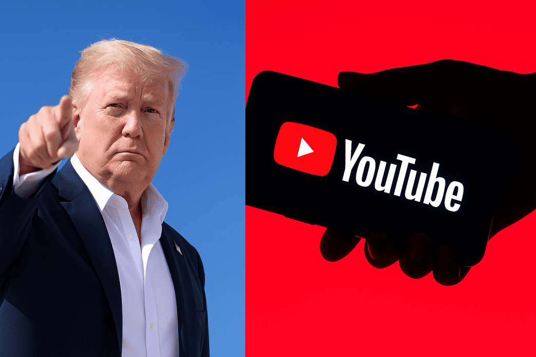 Een afbeelding met links de tweevoudig Amerikaanse president Donald Trump en rechts het logo van YouTube