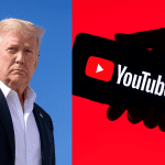 Een afbeelding met links de tweevoudig Amerikaanse president Donald Trump en rechts het logo van YouTube