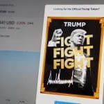 Een afbeelding van Fight Fight Fight, het bedrijf achter de memecoin van Donald Trump, de cryptomunt Official Trump (TRUMP) met daarbij een koers