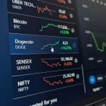 Een afbeelding van de dogecoin koers onder bitcoin in een lijst van financiële assets Een afbeelding van de dogecoin koers onder bitcoin in een lijst van financiële assets