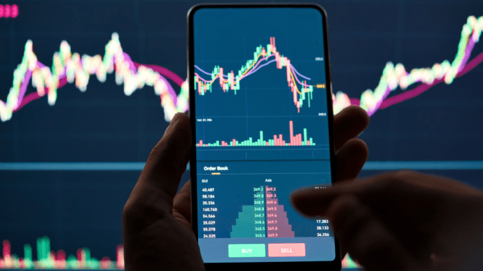 Koersgrafiek met mobiel