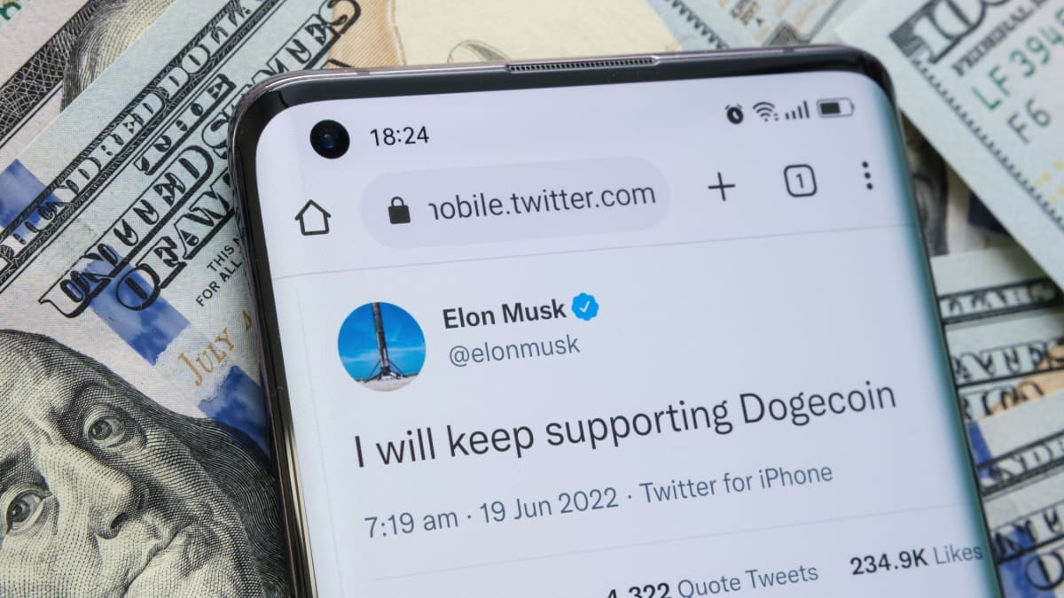 Een afbeelding van Elon Musk op Twitter die aangeeft dat hij dogecoin blijft steunen