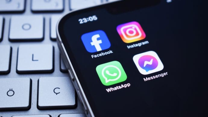 Een afbeelding van apps van mediabedrijf Meta, zoals Facebook, Instagram, Messenger en WhatsApp