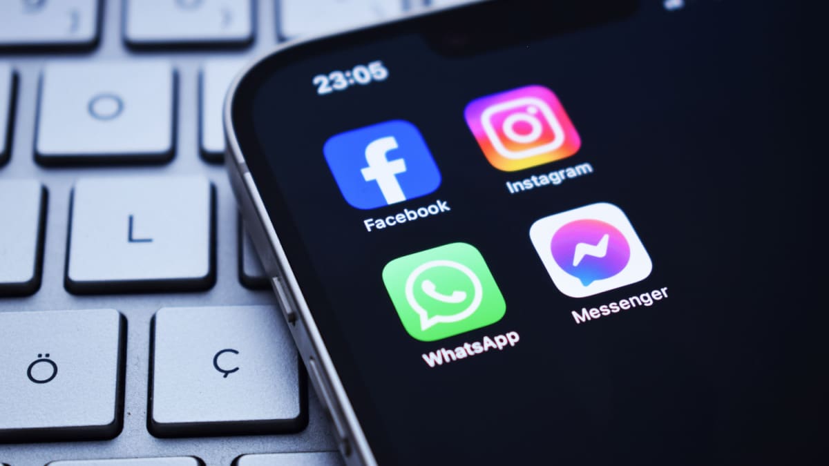 Een afbeelding van apps van mediabedrijf Meta, zoals Facebook, Instagram, Messenger en WhatsApp