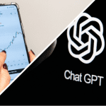 Een afbeelding van een XRP pagina links met een grafiek van de XRP koers en chatGPT rechts