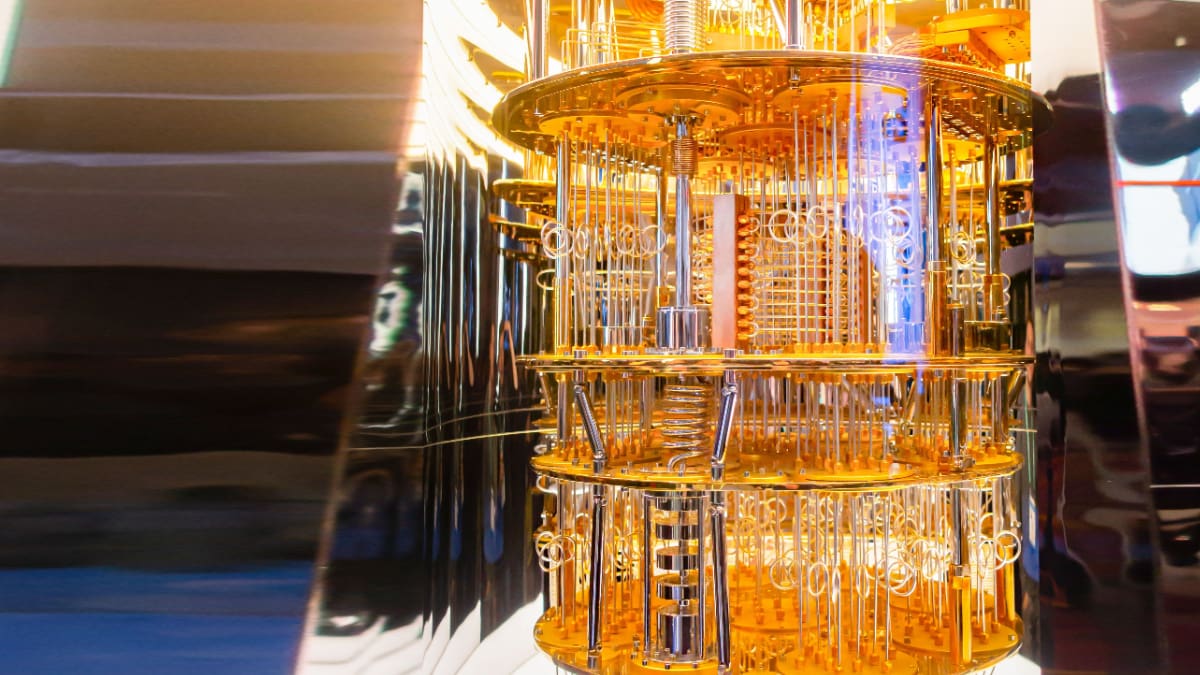 Een afbeelding van een quantum computer bij de Consumer Electronic Show CES 2020 in Las Vegas