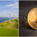 Windmolen park en Bitcoin munt