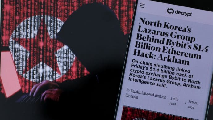 Een afbeelding van Noord-Korea's Lazarus group die een enorm bedrag in ethereum (ETH) heeft gestolen van cryptobeurs Bybit