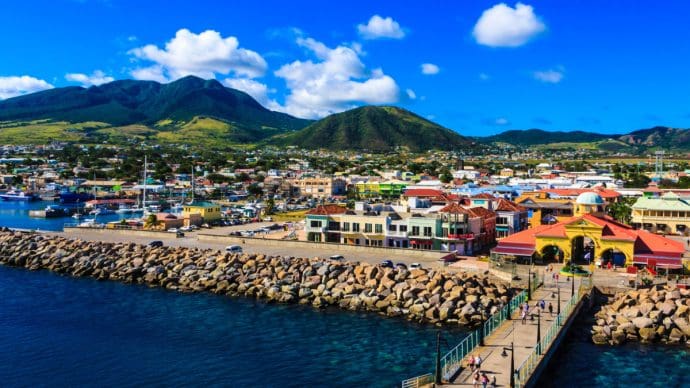 Een afbeelding van Saint Kitts in Saint Kitts en Nevis van boven gefotografeerd