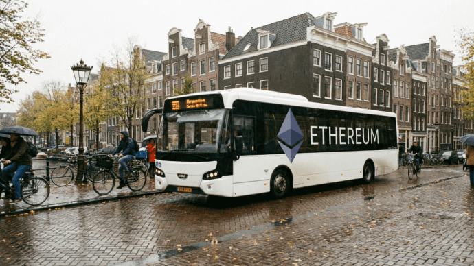 Ethereum bus rijdt door Amsterdam
